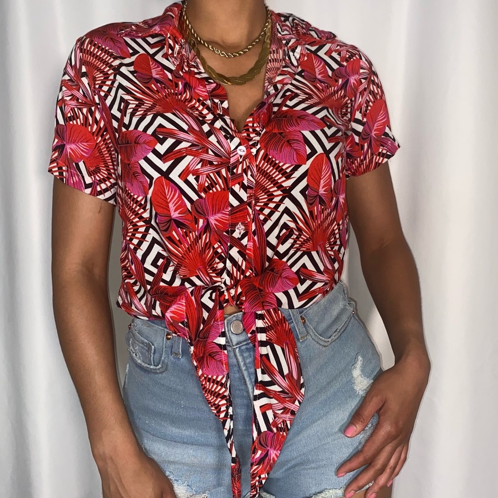 Vintage Tie-up Button Down Blouse (size large)